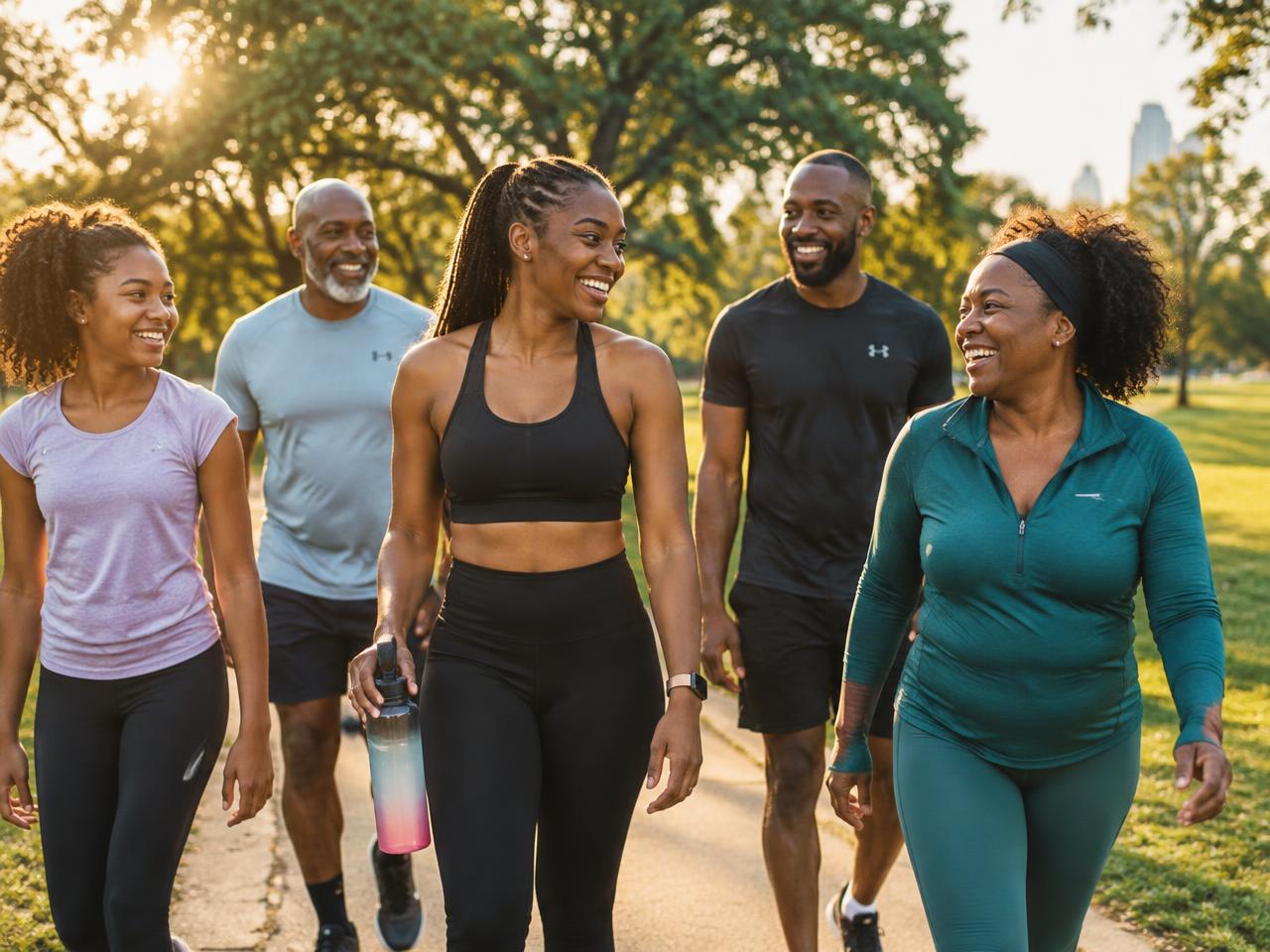 Friends walking together in a park